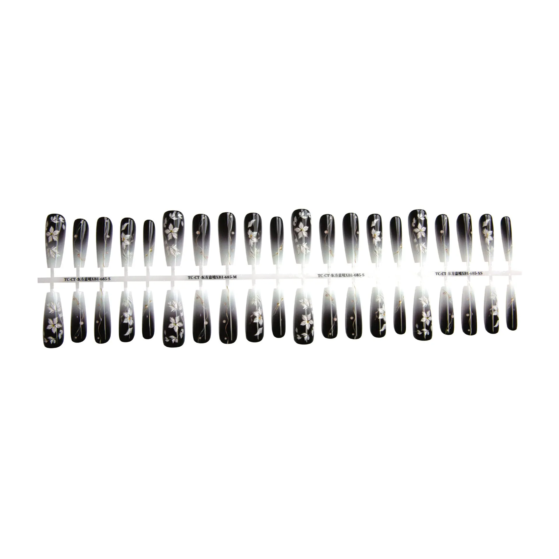 Retro Chinese style flower press-on false nails long ladder shape ultra-thin seamless 40 pieces