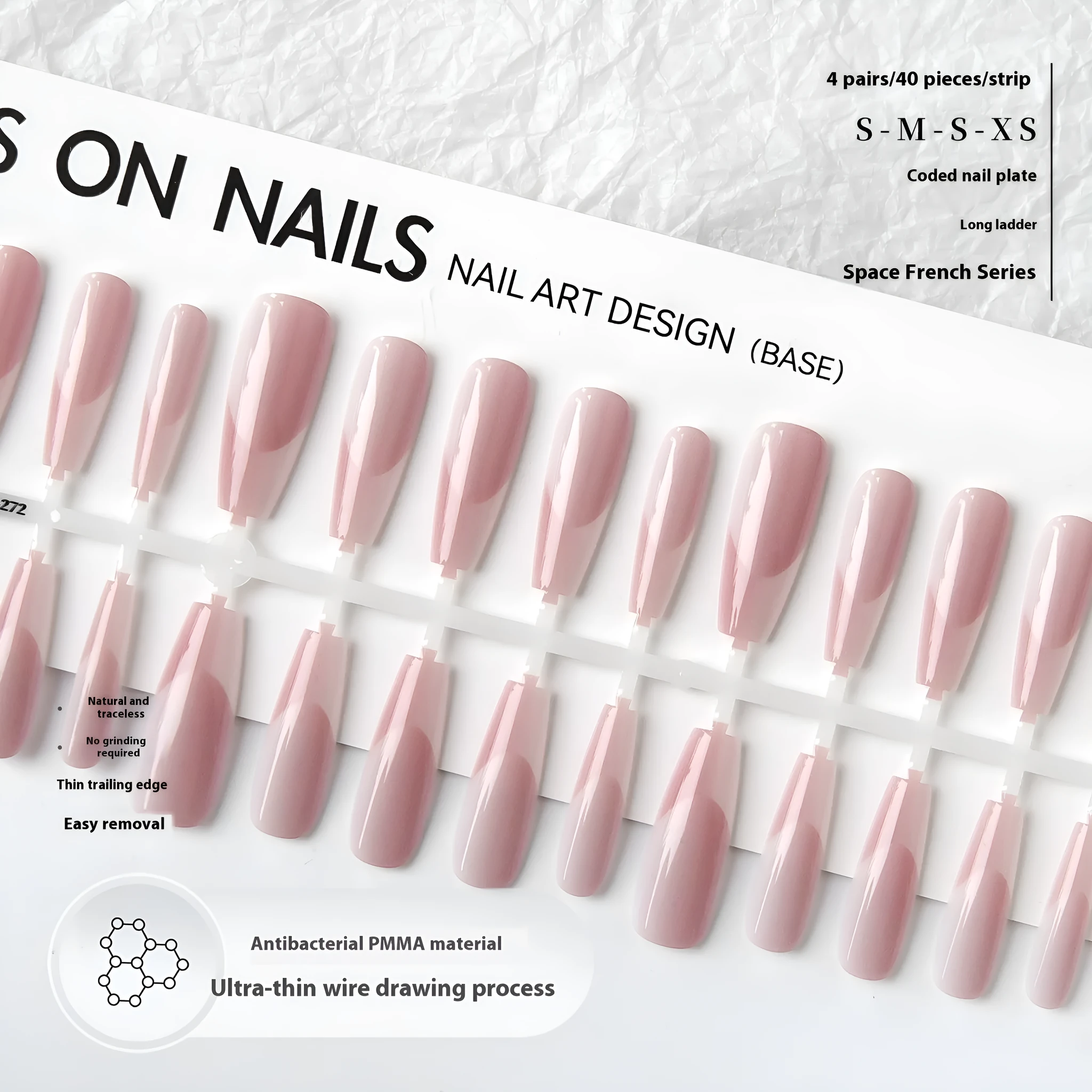 High-grade long crystal plated frosted seal nail sticker in bean paste chili colour, 40 pieces