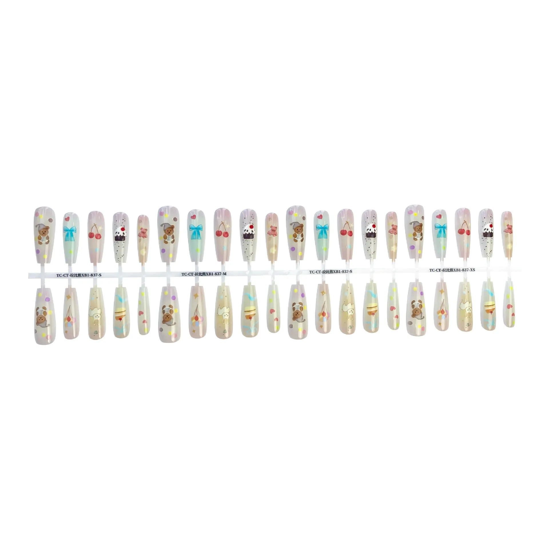 Cute little bear cartoon glossy seal nail sticker set 40 pieces Labi bear XB1-837 long ladder design