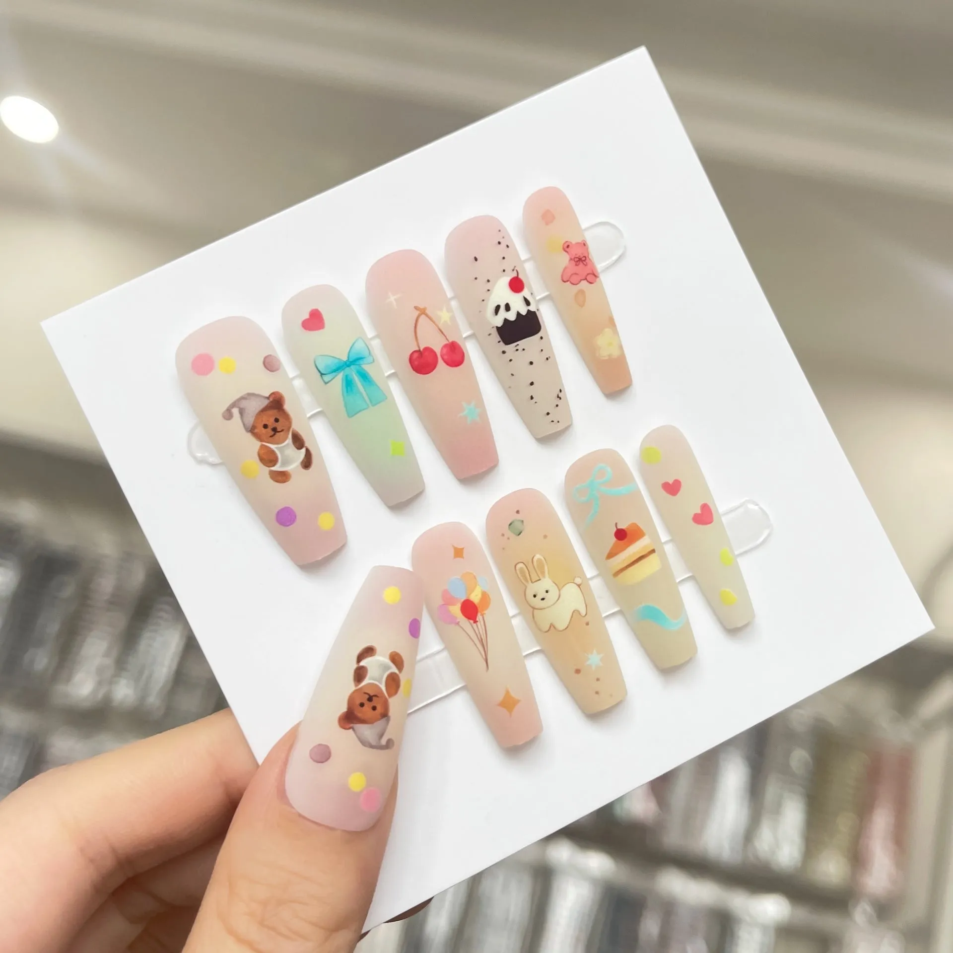 Cute little bear cartoon glossy seal nail sticker set 40 pieces Labi bear XB1-837 long ladder design
