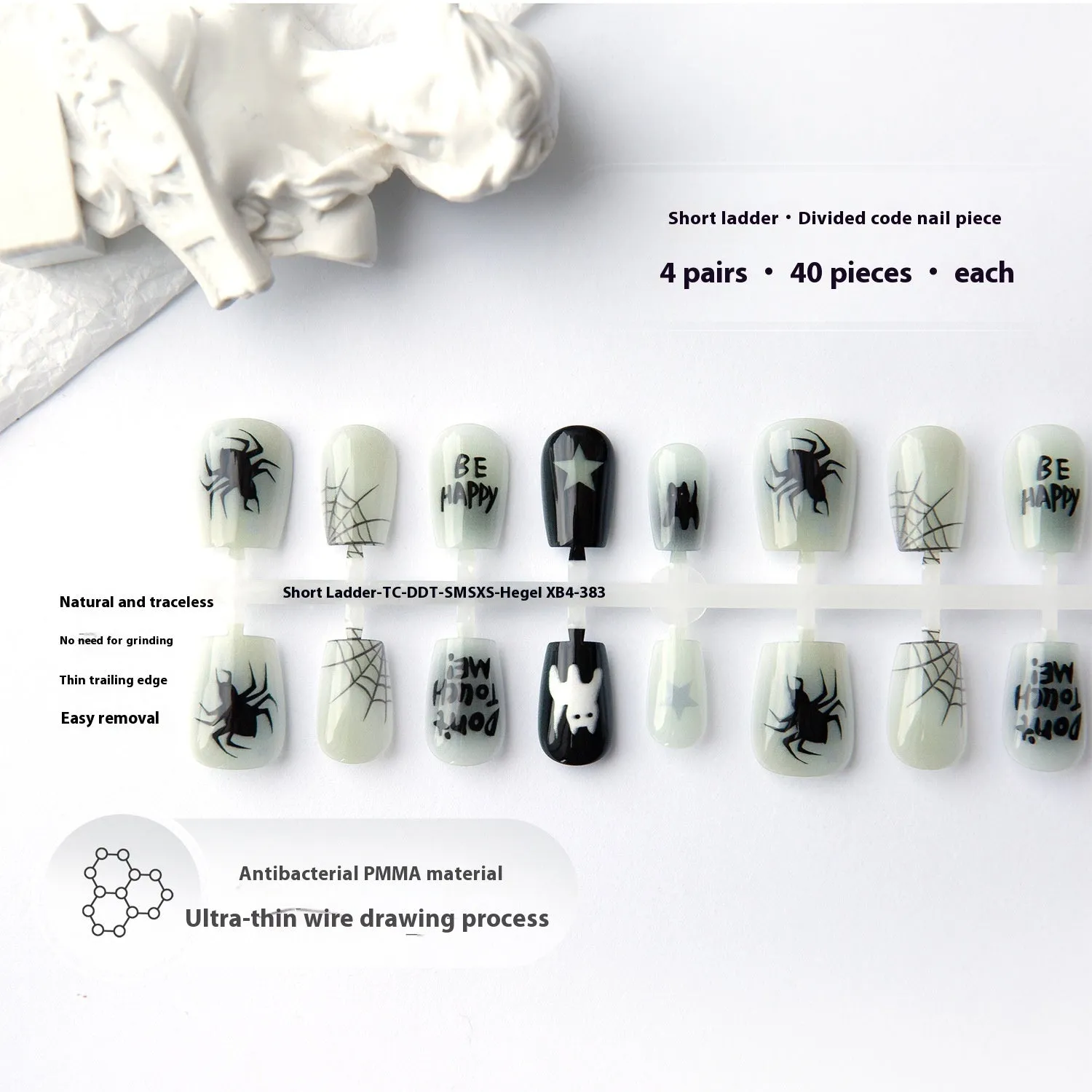 Wansheng YT2 short ladder nail sticker set in glossy seal layer, 40 pieces, Hegel XB4-383 colour, on white background
