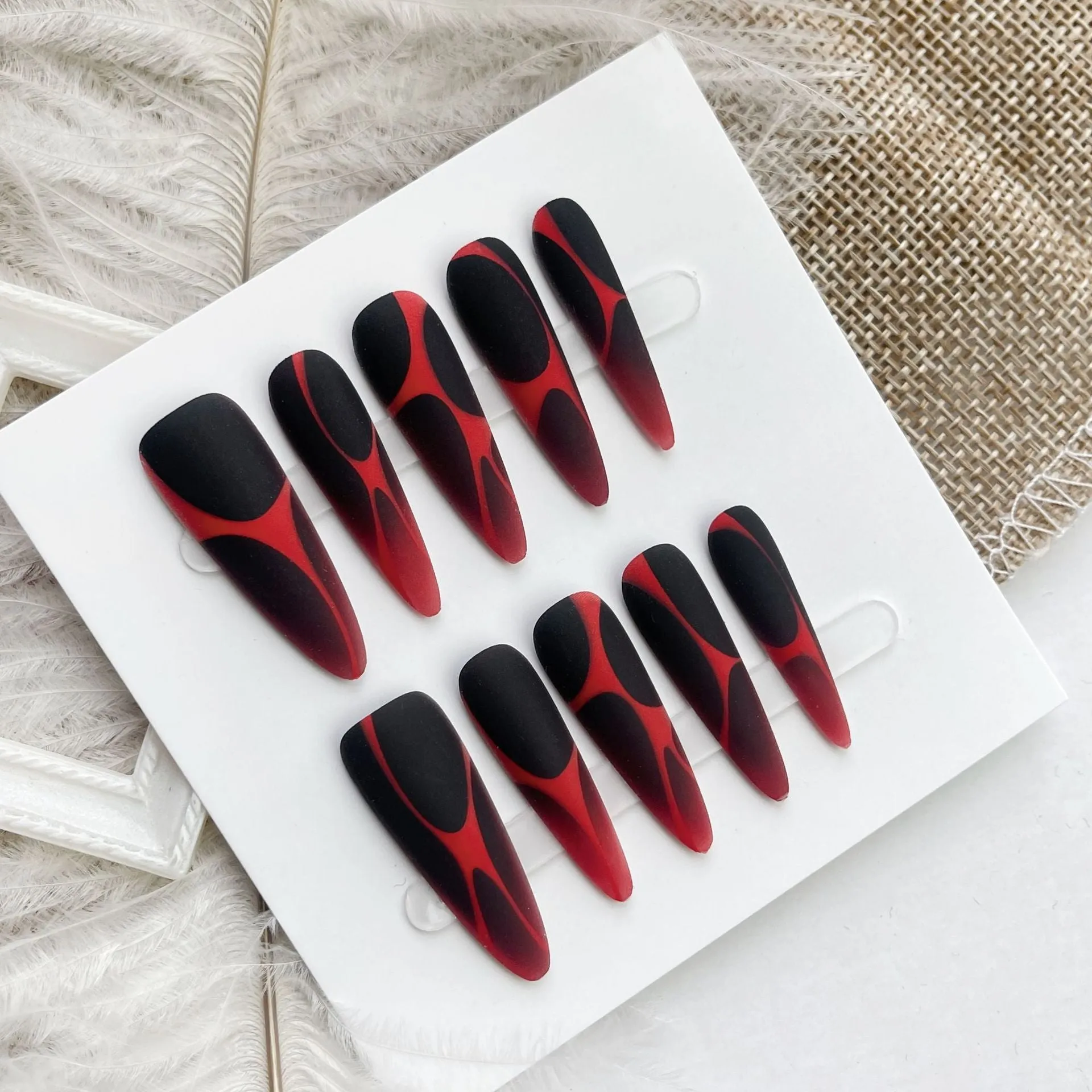 Wave line gradient long tip nail tips set in glossy finish, 40 pieces for 4 pairs of nails