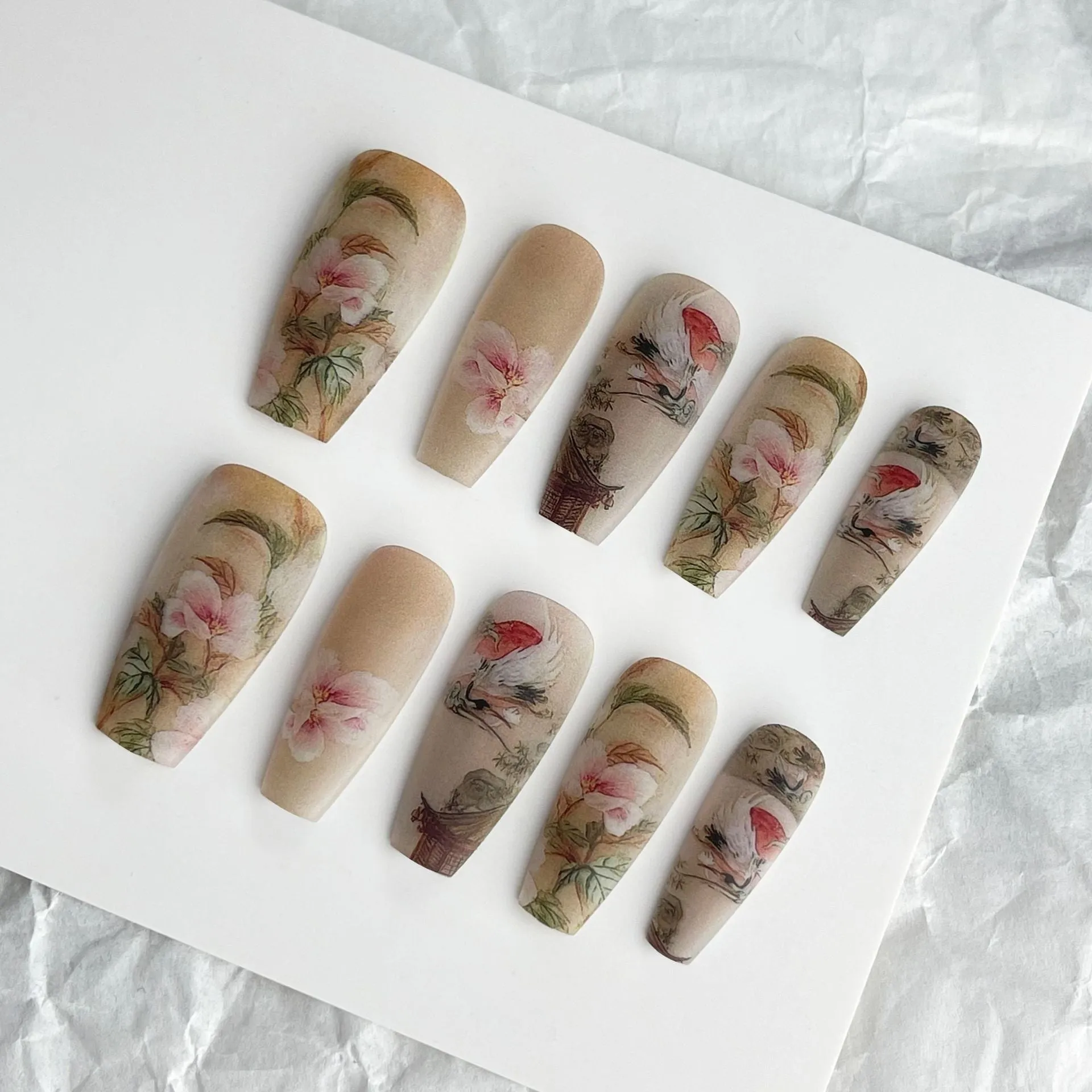 Chinese style cat paw pattern nail stickers Moon Palace XD2-083 middle ladder long ladder ladies ultra-thin seamless 40 pieces