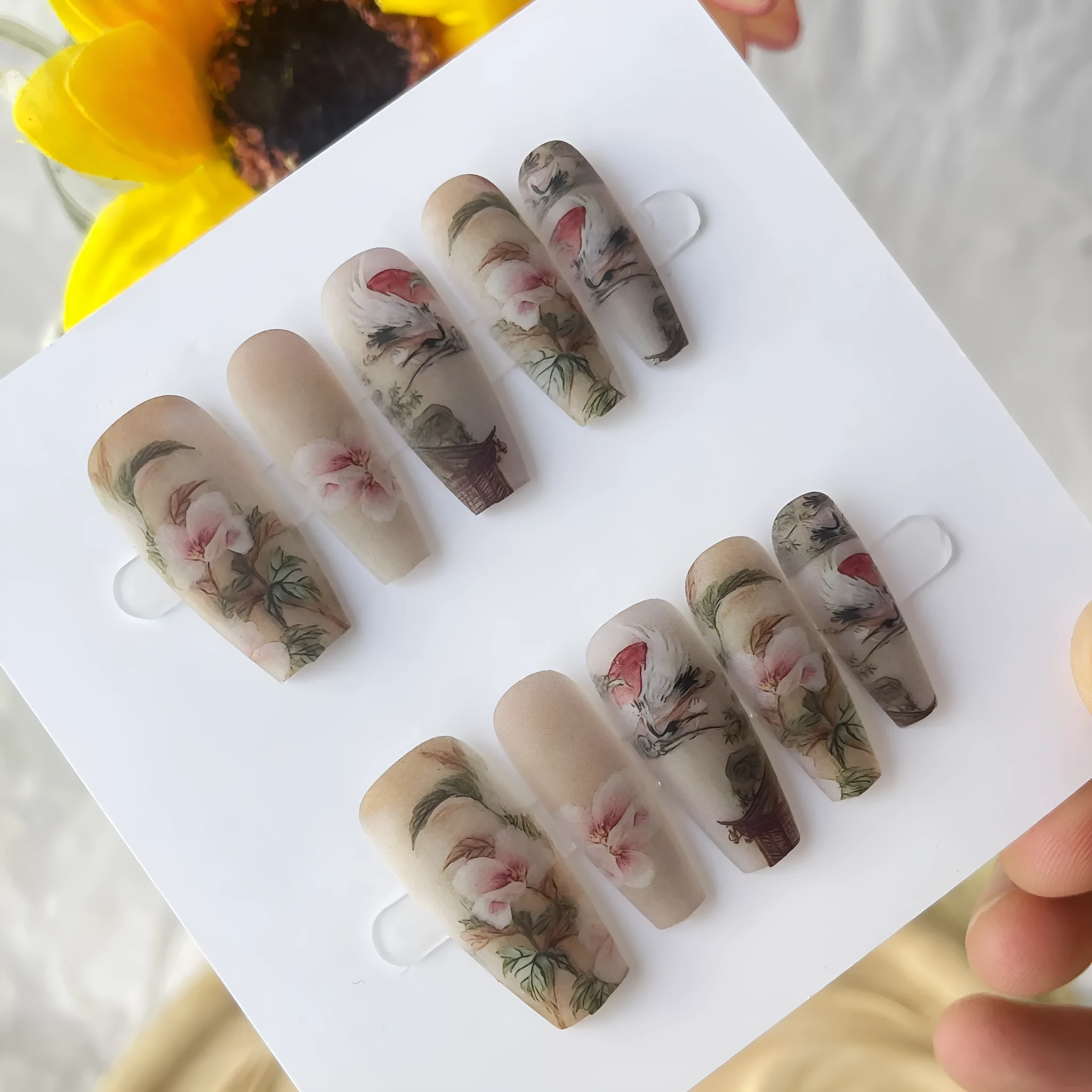 Chinese style cat paw pattern nail stickers Moon Palace XD2-083 middle ladder long ladder ladies ultra-thin seamless 40 pieces