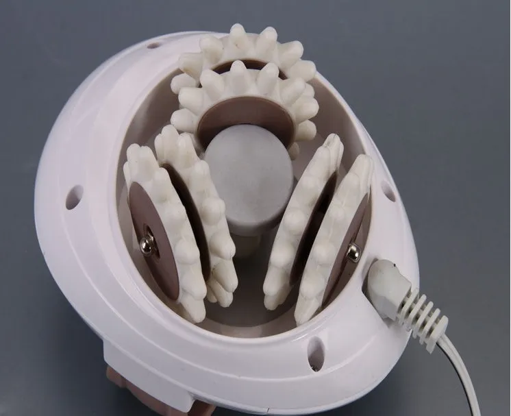3D muscle shaping machine electric body massager with swivel wheel in white and coffee