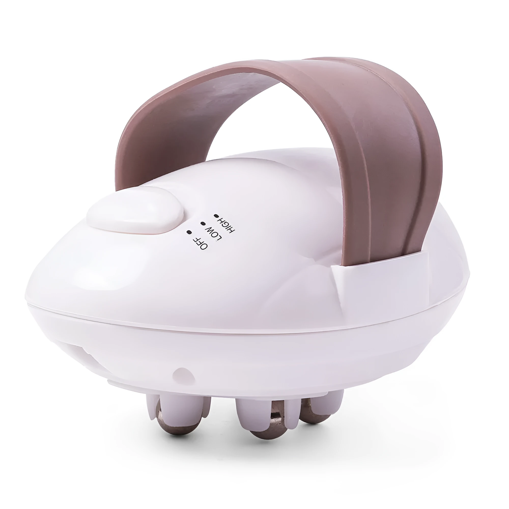 3D muscle shaping machine electric body massager with swivel wheel in white and coffee