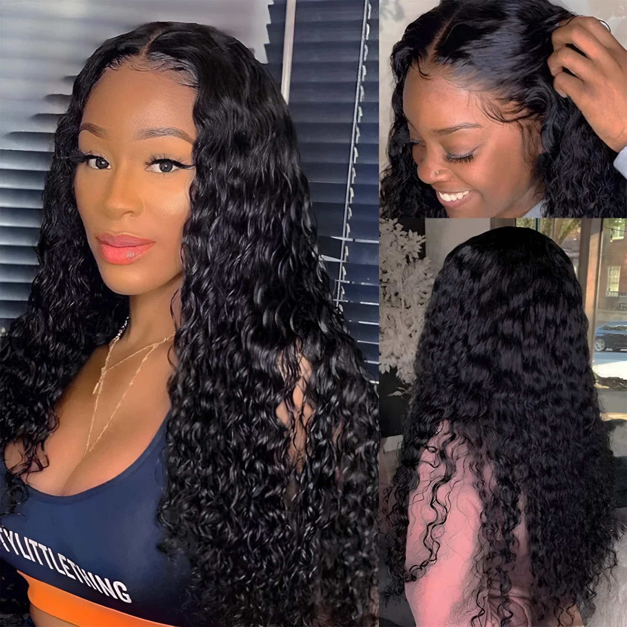 Curly human hair lace front wig for women, 150 density, full hand-woven, 13x4 lace closure, natural black colour