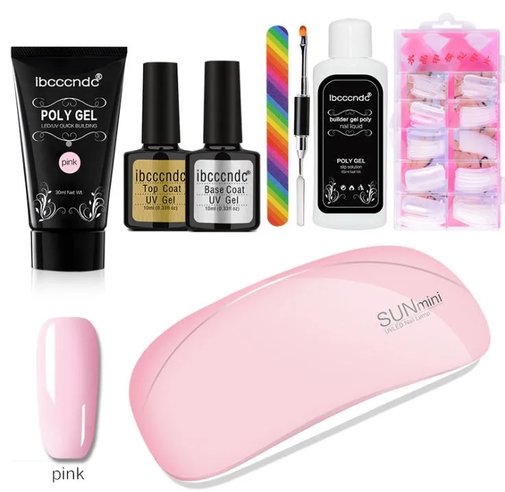 100-piece boxed nail crystal extension kit with mouse lamp and glue in assorted colours