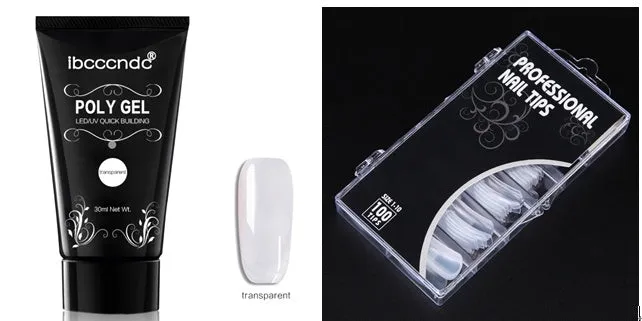 100-piece boxed nail crystal extension kit with mouse lamp and glue in assorted colours