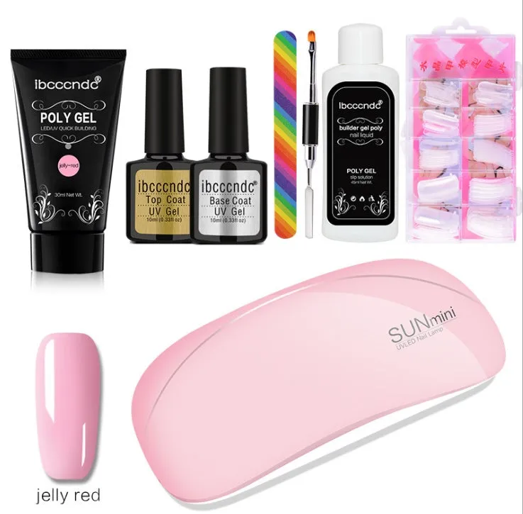 100-piece boxed nail crystal extension kit with mouse lamp and glue in assorted colours