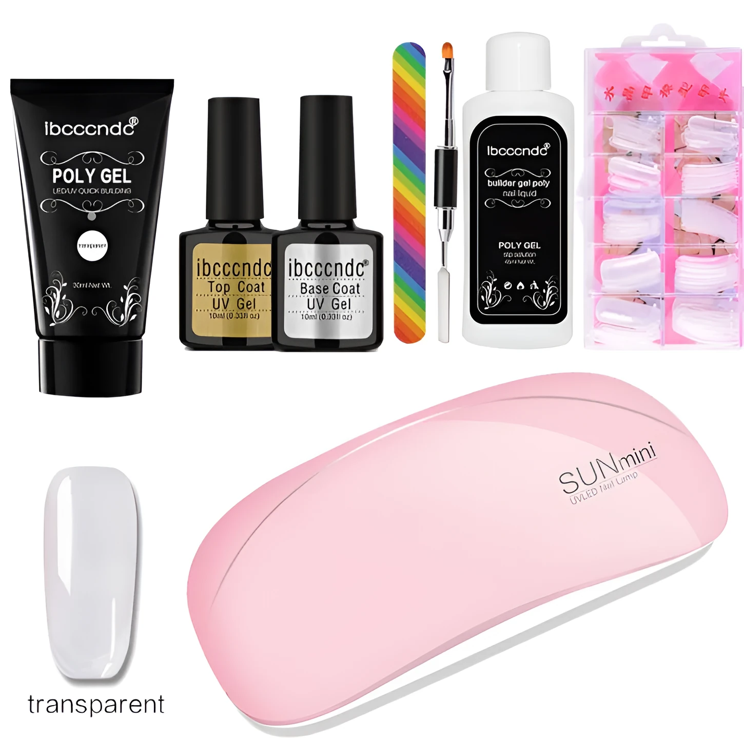 100-piece boxed nail crystal extension kit with mouse lamp and glue in assorted colours