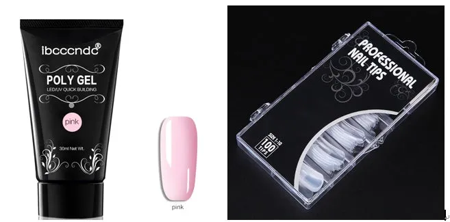 100-piece boxed nail crystal extension kit with mouse lamp and glue in assorted colours