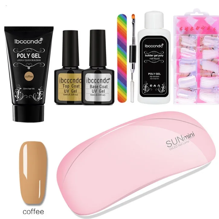 100-piece boxed nail crystal extension kit with mouse lamp and glue in assorted colours
