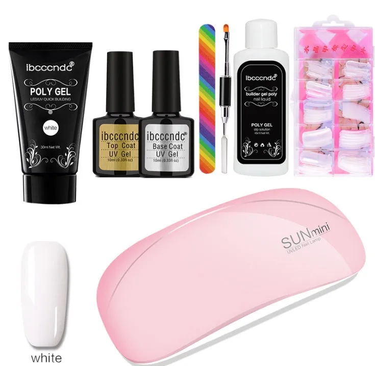 100-piece boxed nail crystal extension kit with mouse lamp and glue in assorted colours