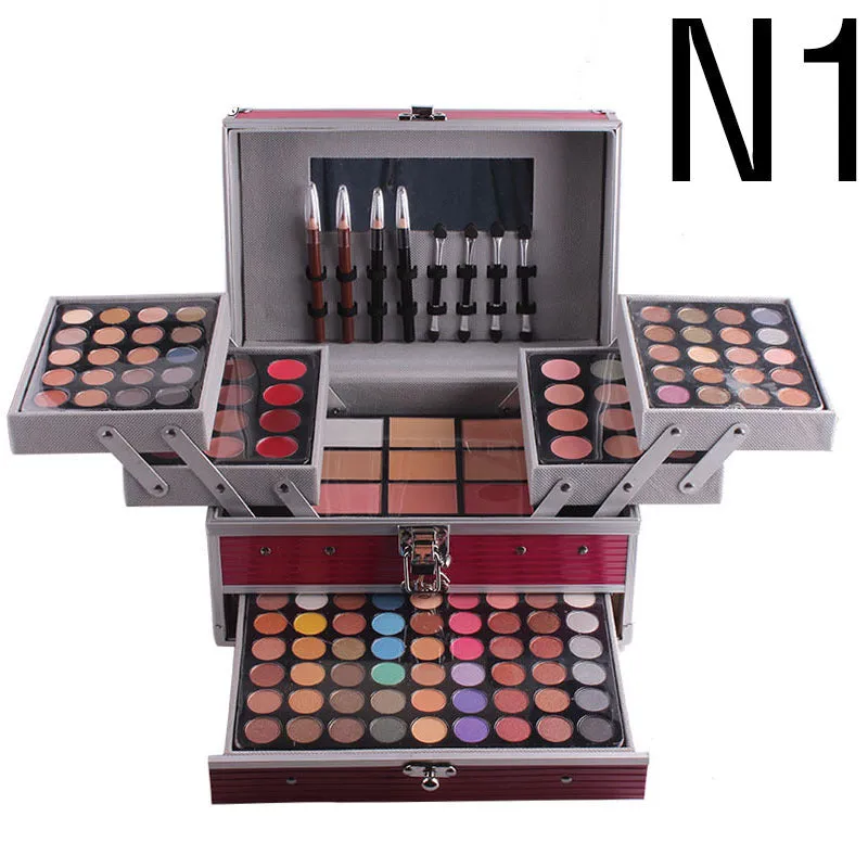 Professional 94 colour eyeshadow palette makeup kit with matt and pearl shades, concealers, lipsticks, and applicators in a two-layer case