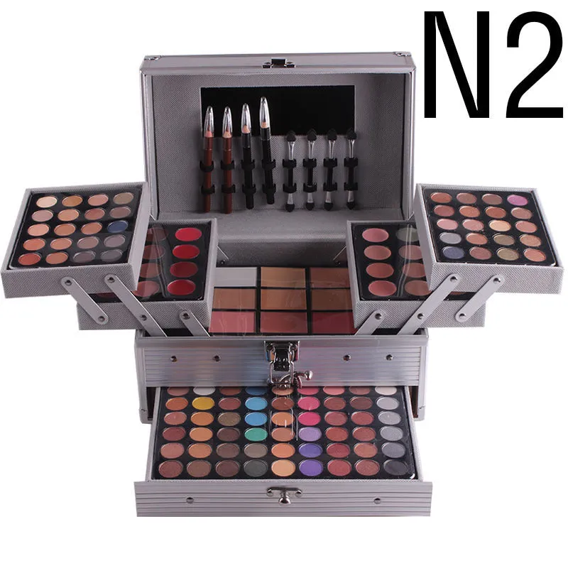 Professional 94 colour eyeshadow palette makeup kit with matt and pearl shades, concealers, lipsticks, and applicators in a two-layer case