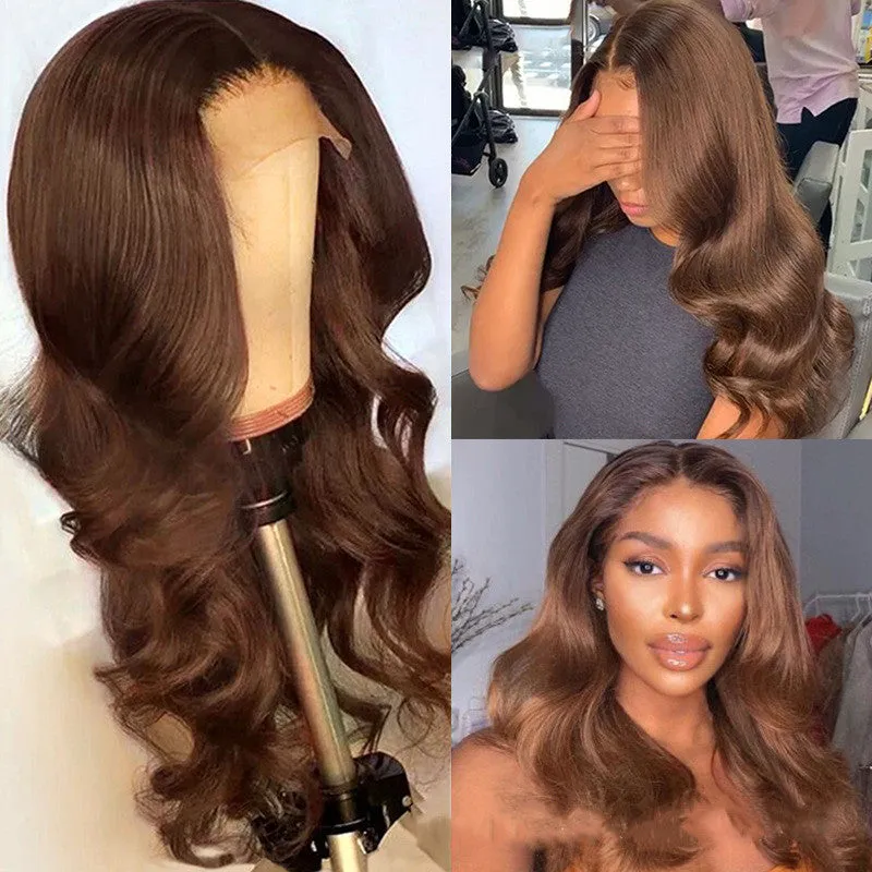 Brown human hair wig with 13x6 lace front and 150% density on a mannequin head
