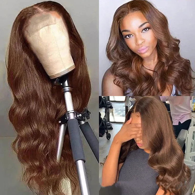 Brown human hair wig with 13x6 lace front and 150% density on a mannequin head
