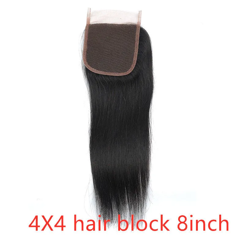 Real human hair straight wave extension in natural colour on 4x4 hair block, 8-26 inch