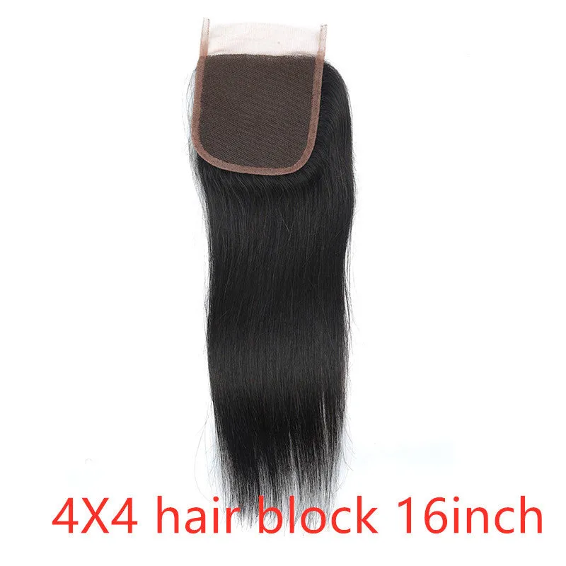 Real human hair straight wave extension in natural colour on 4x4 hair block, 8-26 inch