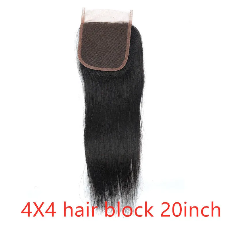 Real human hair straight wave extension in natural colour on 4x4 hair block, 8-26 inch