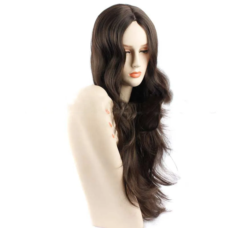 European and American popular wig, 26 inch brown high temperature silk full mechanism wig with long flowing style