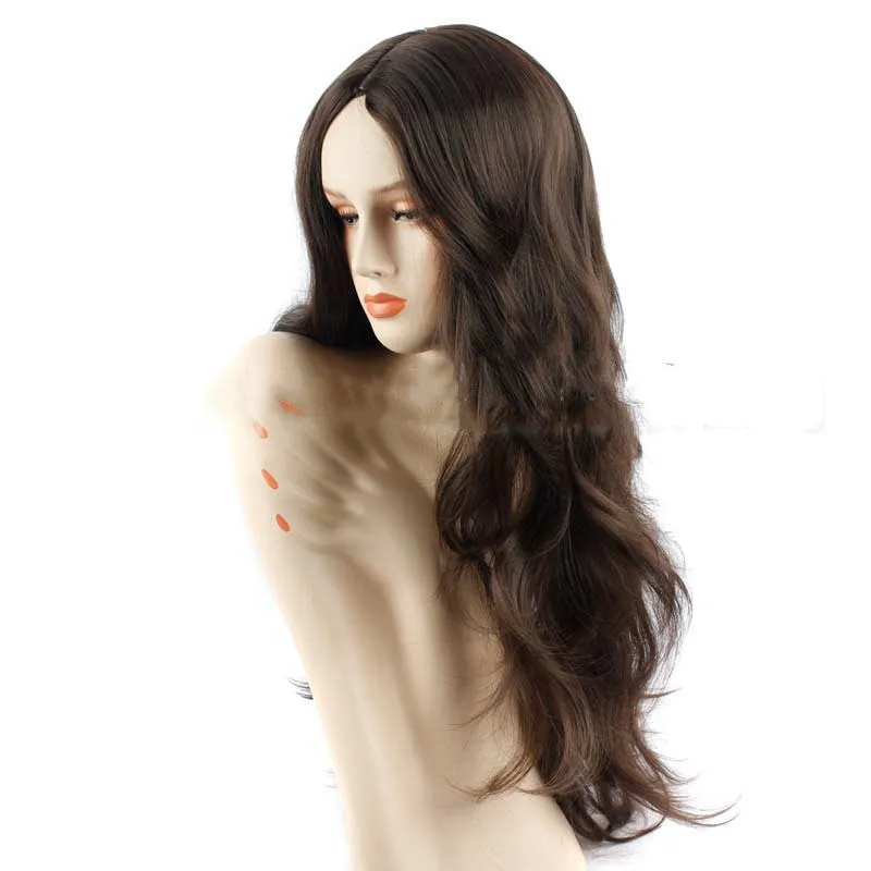 European and American popular wig, 26 inch brown high temperature silk full mechanism wig with long flowing style