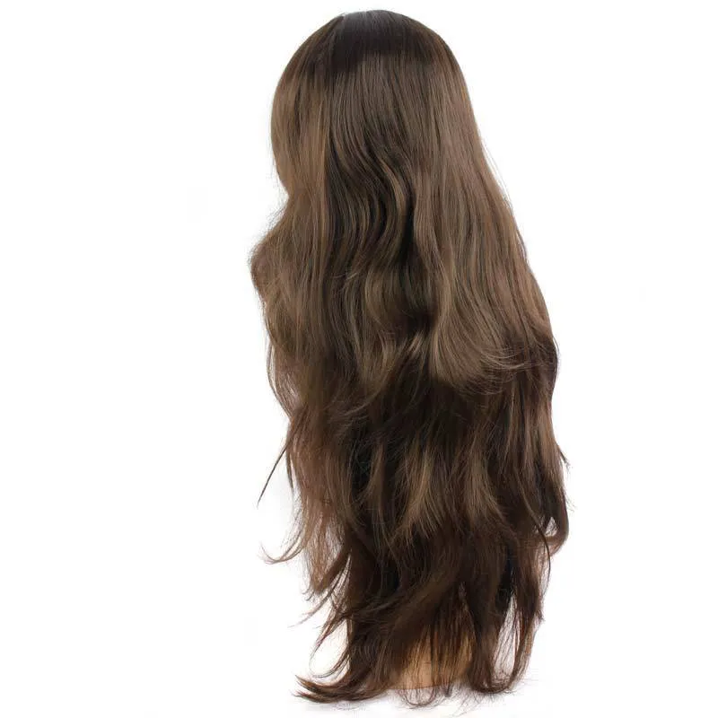 European and American popular wig, 26 inch brown high temperature silk full mechanism wig with long flowing style