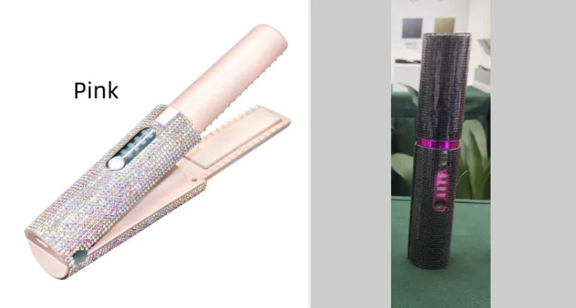 2-in-1 electric USB hair straightening brush with ceramic coating in green