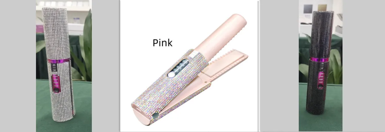 2-in-1 electric USB hair straightening brush with ceramic coating in green