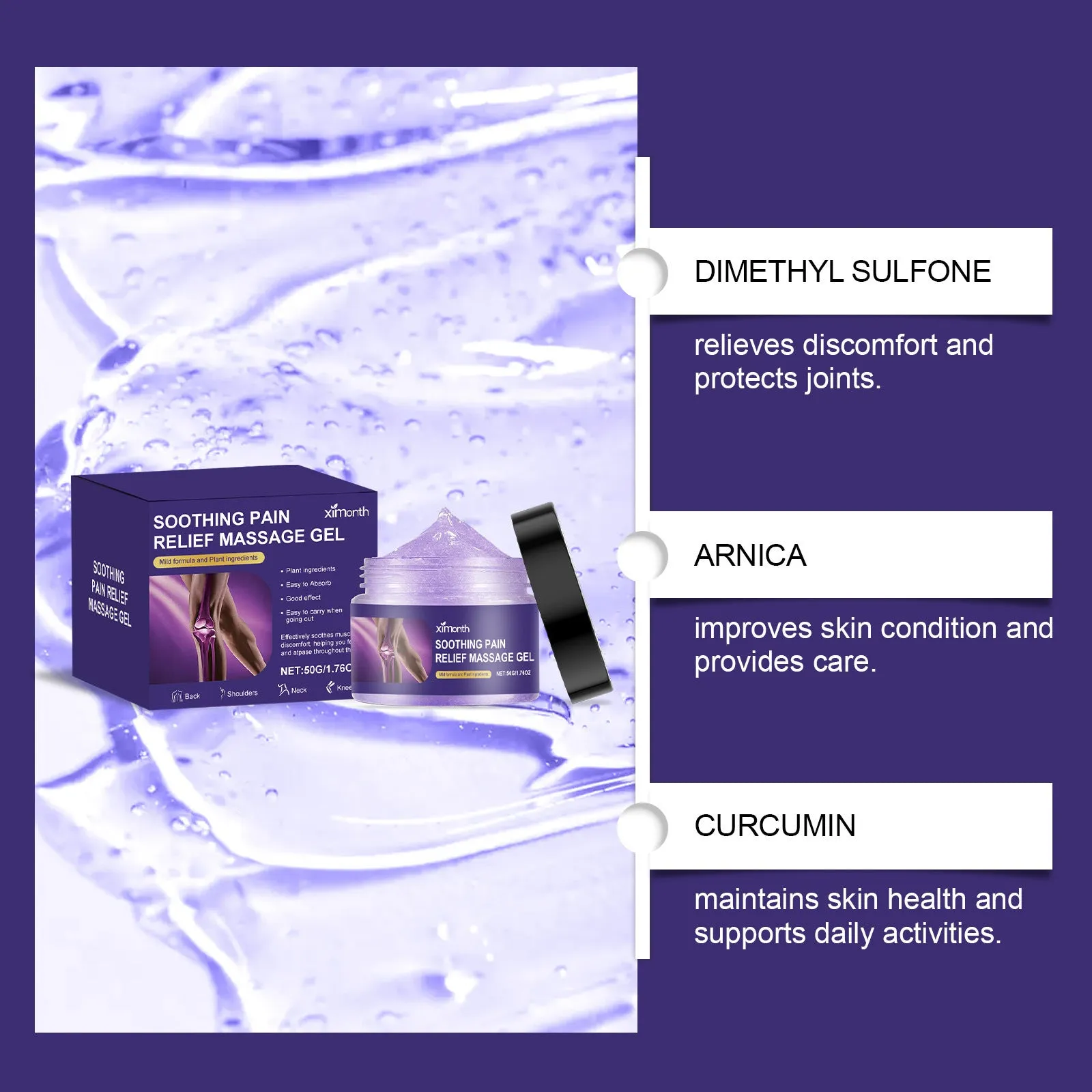 50g container of body joint care gel with menthol and essential oil formula