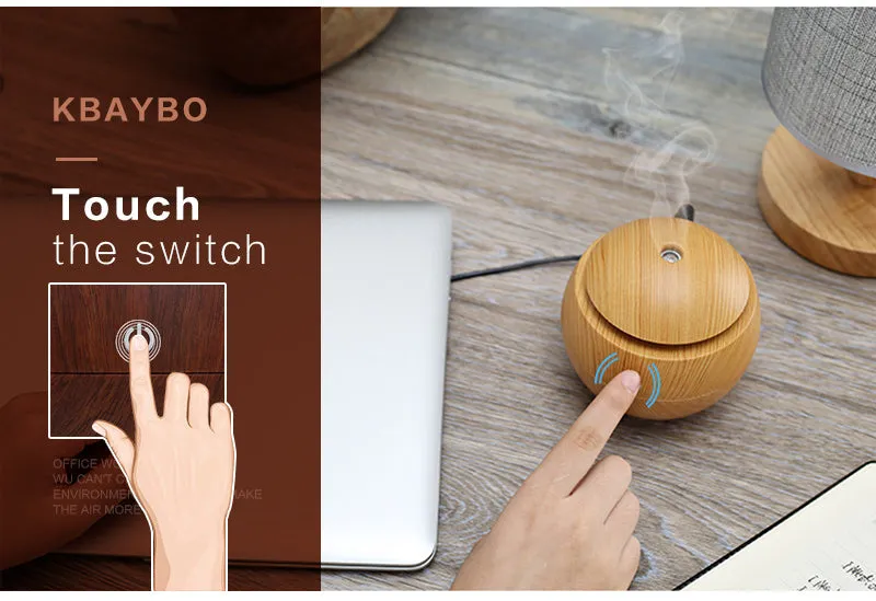 USB ultrasonic aroma essential oil diffuser humidifier 130ml light wood colour with blue LED night light