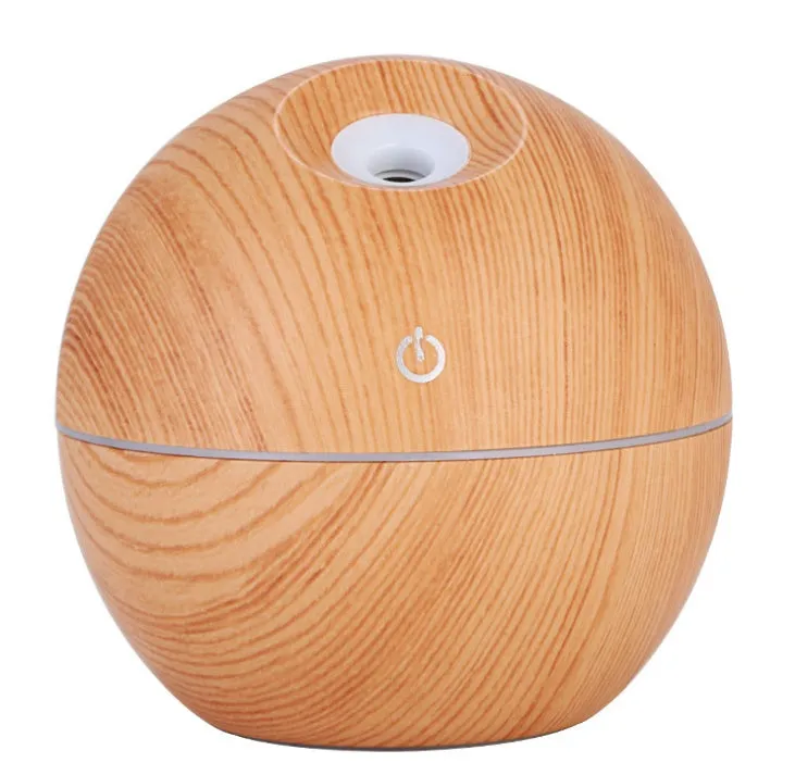USB ultrasonic aroma essential oil diffuser humidifier 130ml light wood colour with blue LED night light