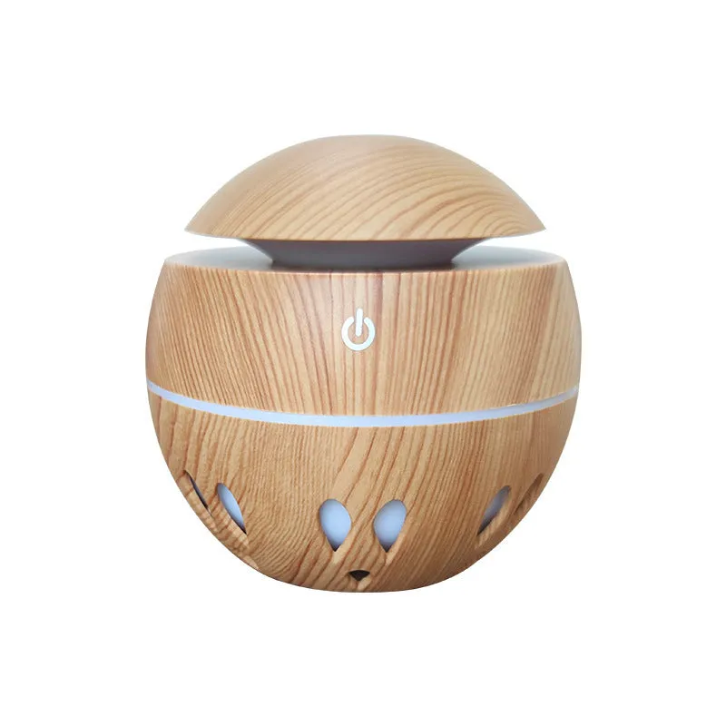 USB ultrasonic aroma essential oil diffuser humidifier 130ml light wood colour with blue LED night light