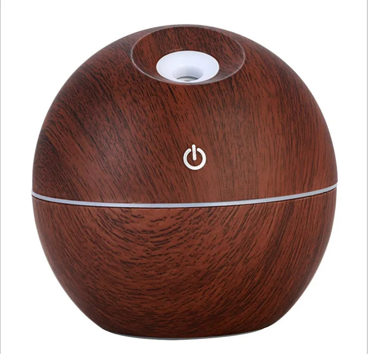 USB ultrasonic aroma essential oil diffuser humidifier 130ml light wood colour with blue LED night light