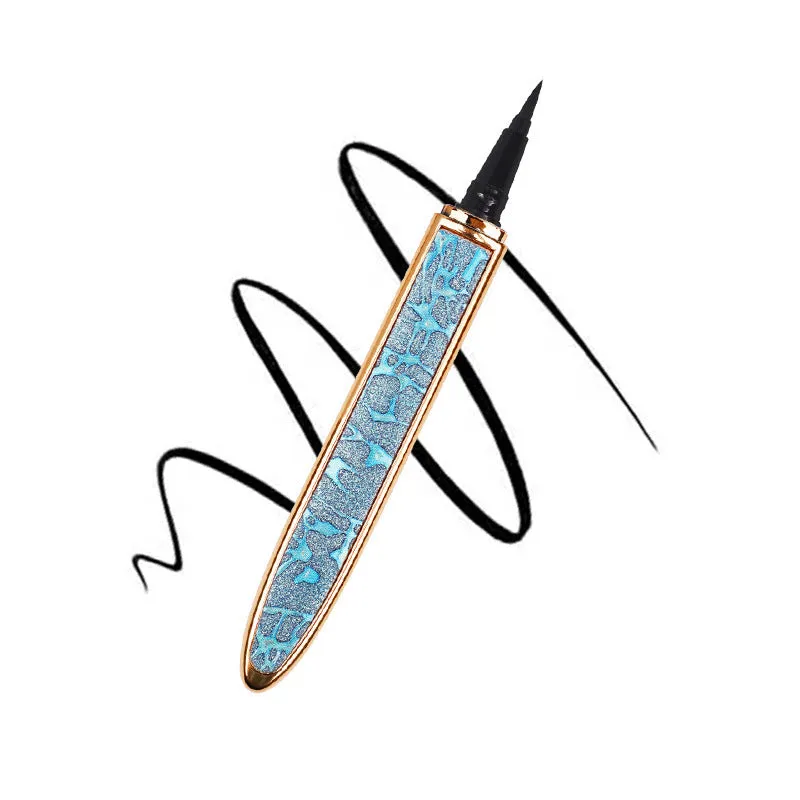 Black self-adhesive liquid eyeliner pen, 139x17mm, with waterproof and quick-drying formula, on a white background.