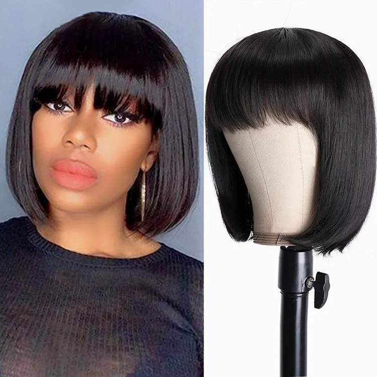 Unice Hair full machine human hair wig for black women, 10-inch black, real hair construction