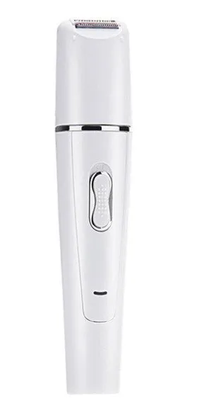 White 5-in-1 electric face and body massager scrubber with 5 interchangeable heads and rechargeable base