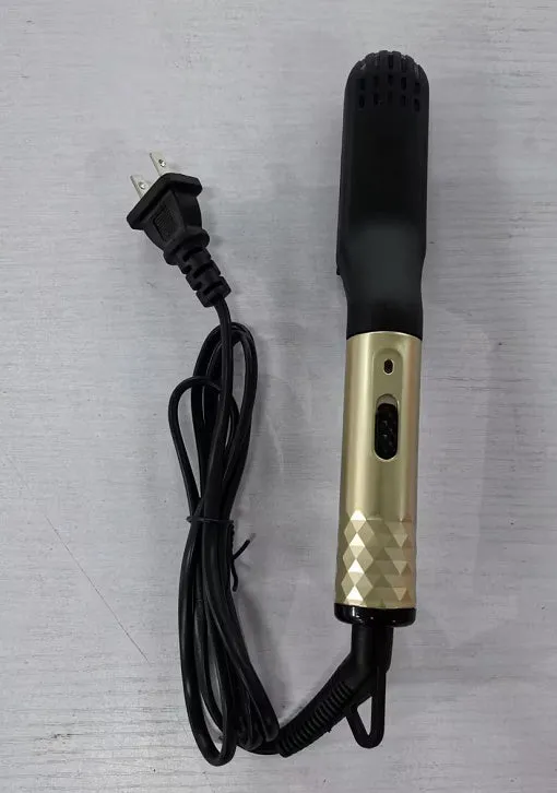 Gold multifunctional hair straightener comb for men with MCH technology and two temperature modes, including ceramic teeth and rubber anti-scald layer