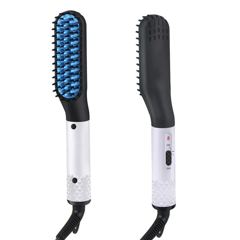 Gold multifunctional hair straightener comb for men with MCH technology and two temperature modes, including ceramic teeth and rubber anti-scald layer