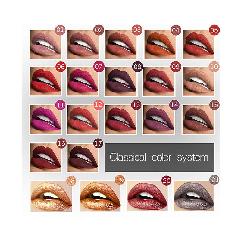 8ml matte lip gloss with 21 colour options, long-lasting waterproof finish in a tube