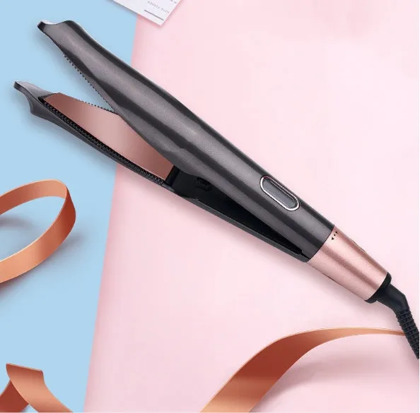 2-in-1 hair straightener and crimper with LCD screen and adjustable temperature dial, black colour, UK plug