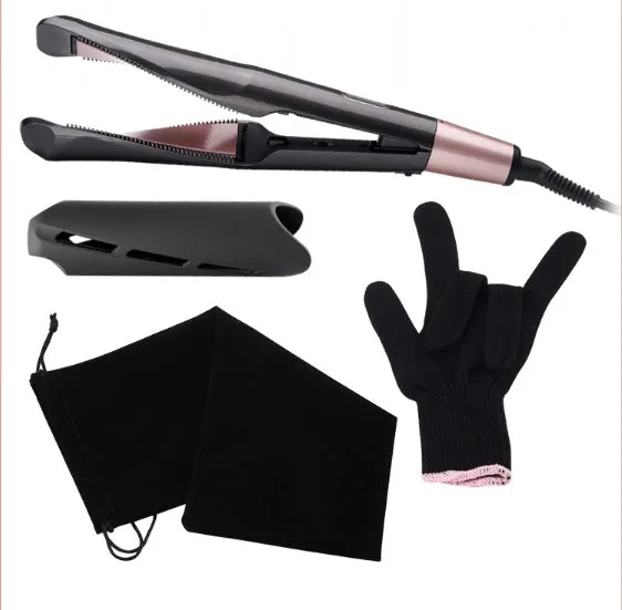 2-in-1 hair straightener and crimper with LCD screen and adjustable temperature dial, black colour, UK plug