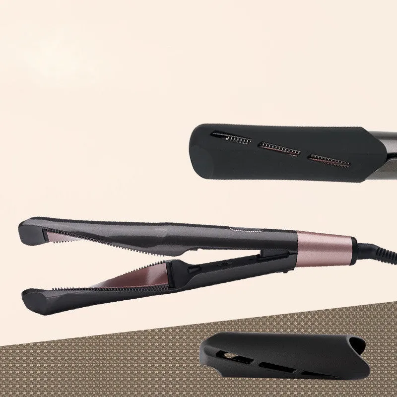 2-in-1 hair straightener and crimper with LCD screen and adjustable temperature dial, black colour, UK plug