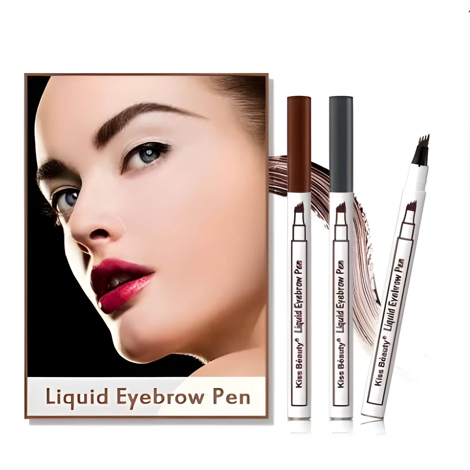 Music Flower waterproof natural eyebrow pen with four-claw fork tip, available in Chestnut, Brown, and Dark Grey