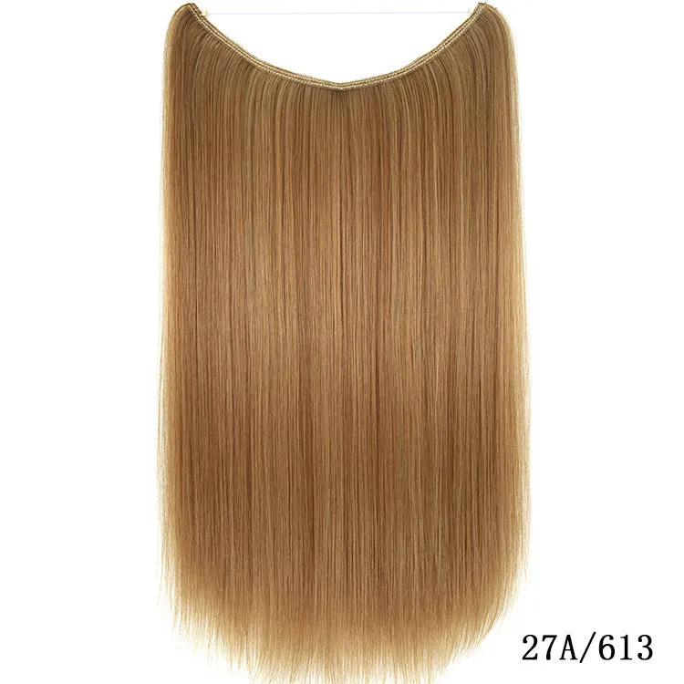 22 inch invisible wire no clips hair extension in silky straight synthetic with matte high temperature silk