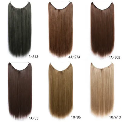 22 inch invisible wire no clips hair extension in silky straight synthetic with matte high temperature silk