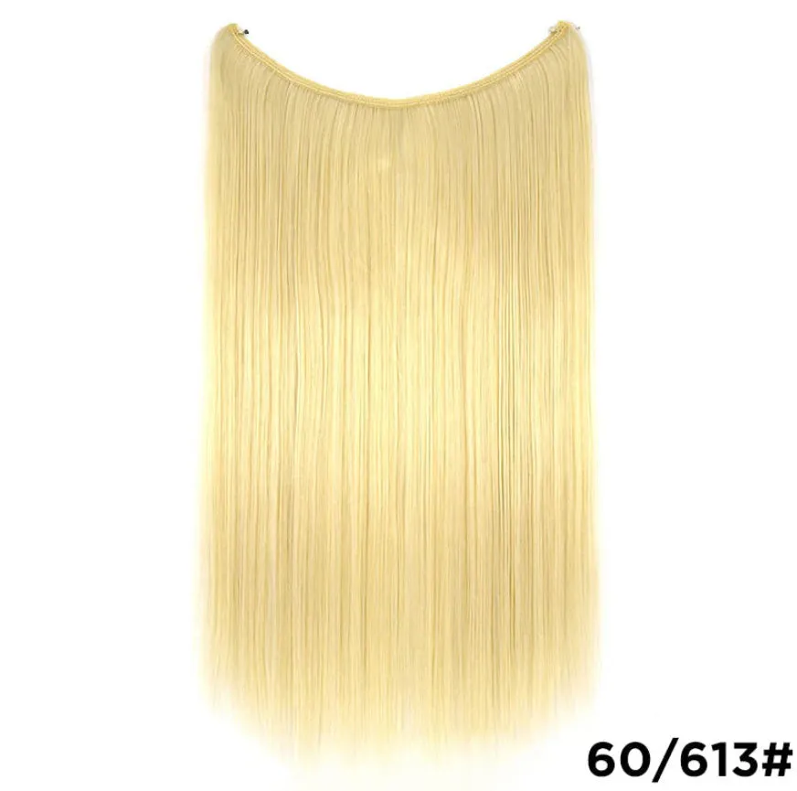 22 inch invisible wire no clips hair extension in silky straight synthetic with matte high temperature silk