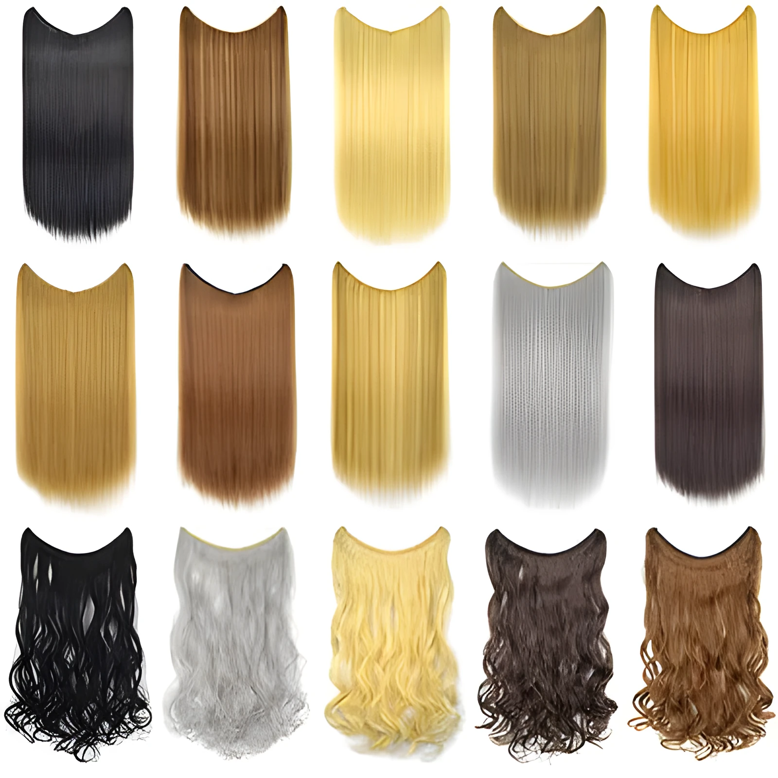 22 inch invisible wire no clips hair extension in silky straight synthetic with matte high temperature silk