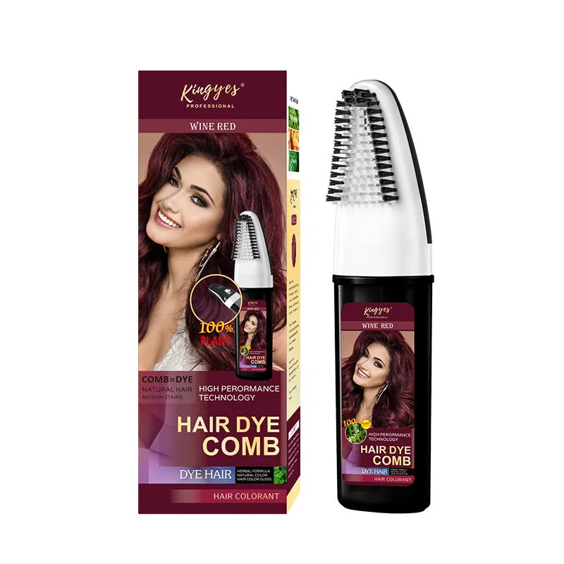 Hair dye kit with comb applicator in Brown, Dark Brown, and Wine Red 200ML bottles.